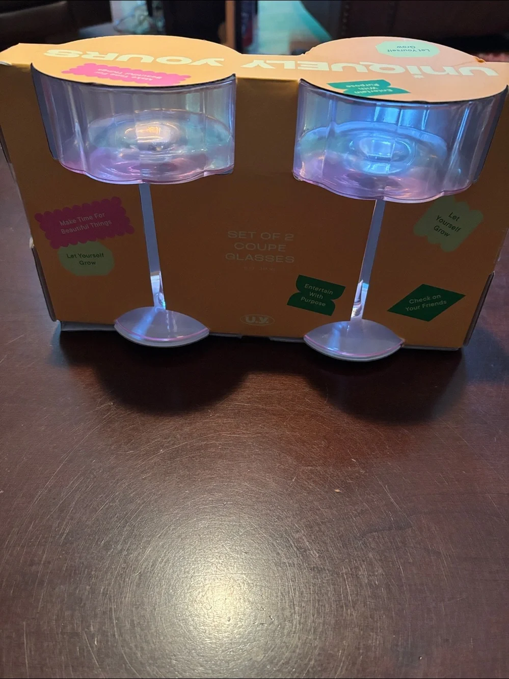 Uniquely Yours Set of 2 Pink Coupe Glasses NWT